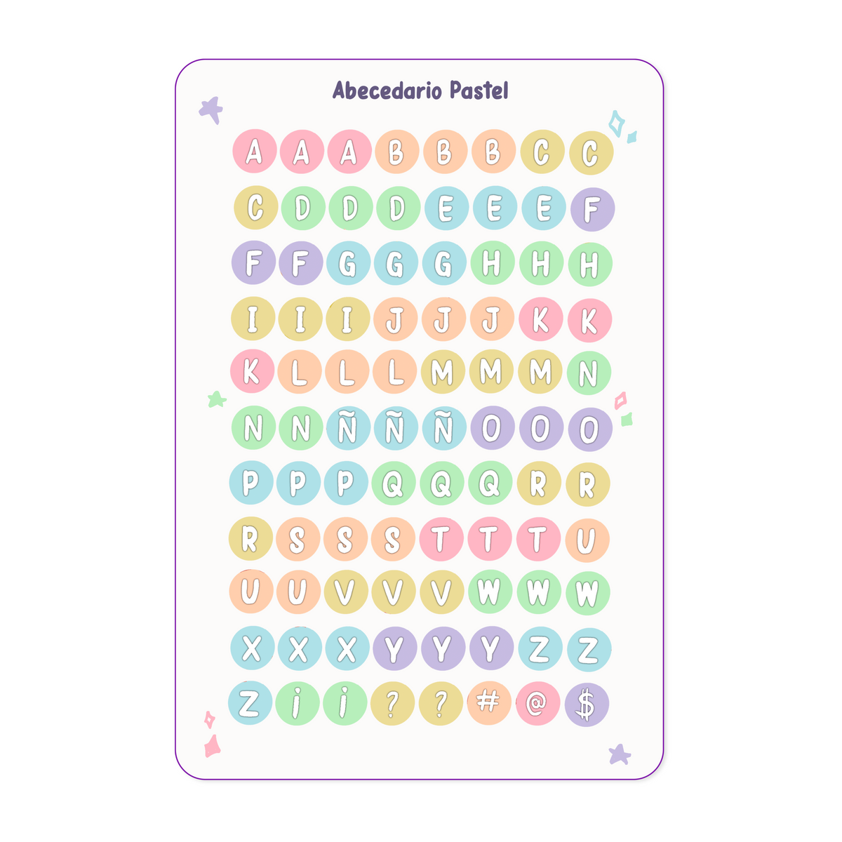 Plantilla de stickers Abecedario pastel