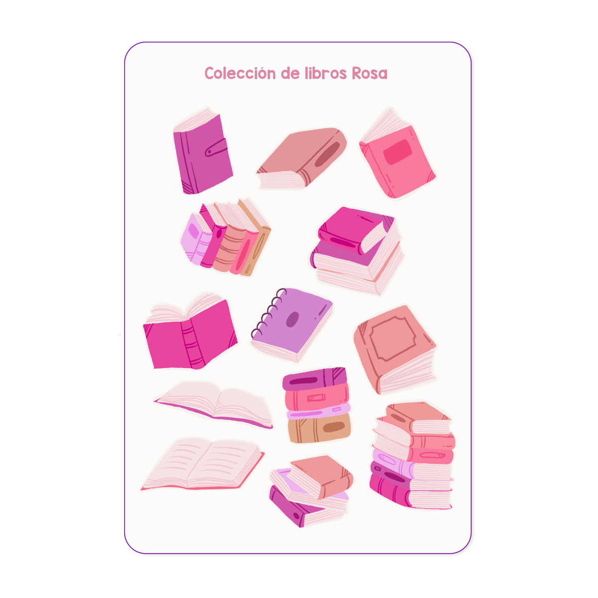 Plantilla de stickers Colección libros rosa